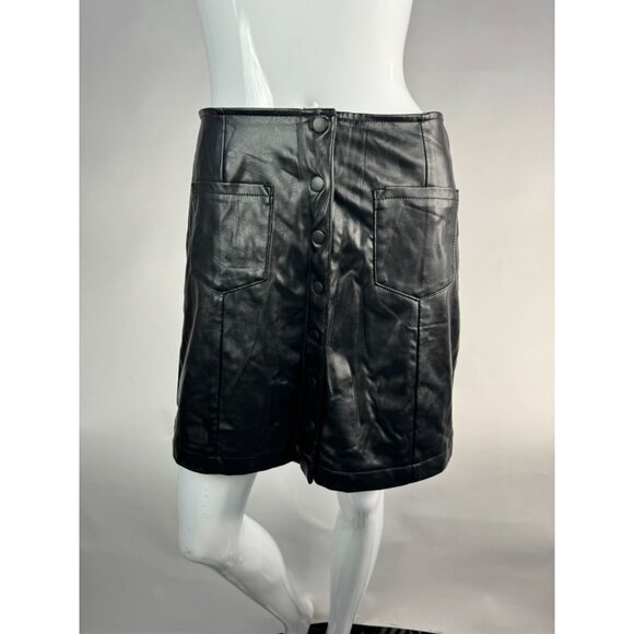 Vintage Wild Blue Faux Leather Button-Front Mini Skirt Black Size M Women's - Picture 12 of 16
